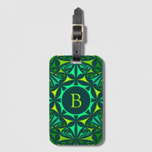Emerald Green Ornate Kaleidoscope Monogram Luggage Tag