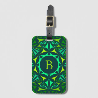Emerald Green Ornate Kaleidoscope Monogram Luggage Tag