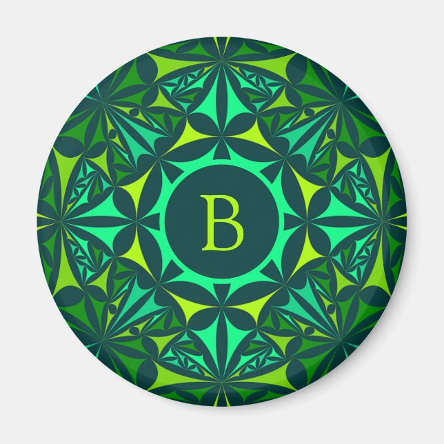 Emerald Green Ornate Kaleidoscope Monogram Magnet (Front)