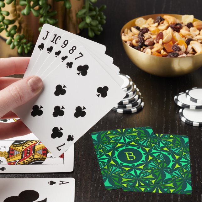 Emerald Green Ornate Kaleidoscope Monogram Playing Cards (In Situ)
