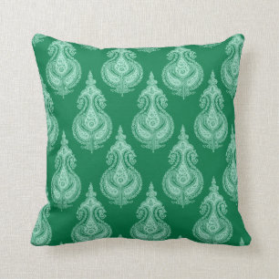 Emerald green paisley throw pillow