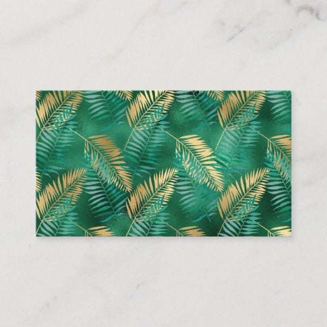 Emerald Green Palm Leaf Bright Golden Jungle Business Card (Front)