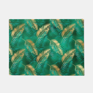 Emerald Green Palm Leaf Bright Golden Jungle Doormat