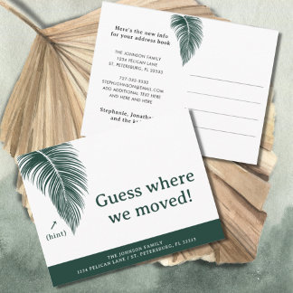 Emerald Green Palm Leaf Fun Florida New Address Announcement Postcard
