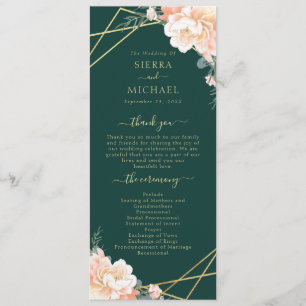 Emerald Green Peach Cream Gold Geometric Wedding Program