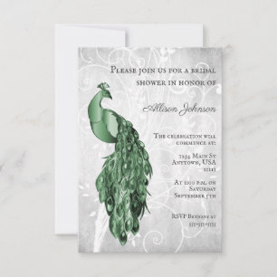 Emerald Green Peacock Bridal Shower Invitation