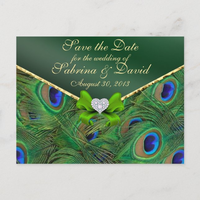 Emerald Green Peacock Enregistrer la date Carte po (Devant)