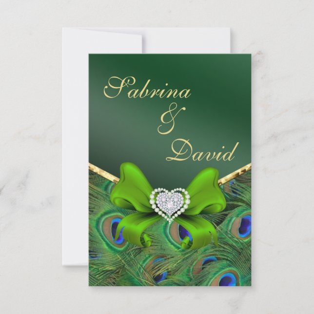 Emerald Green Peacock Reception card (Front)