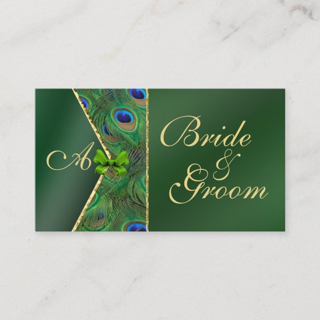 Emerald Green Peacock Wedding Bridal Business Card (Front)
