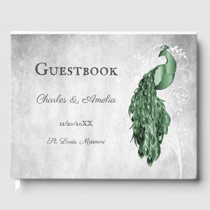 Emerald Green Peacock Wedding Guest Book