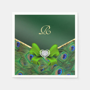 Emerald Green Peacock Wedding Paper Party Napkins
