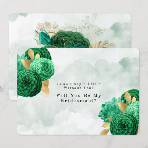 Emerald Green Peony Gold Will You Be My Bridesmaid Invitation