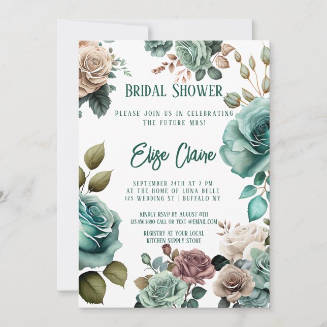 Emerald Green Peony Wedding Bridal Shower Invitation (Front)