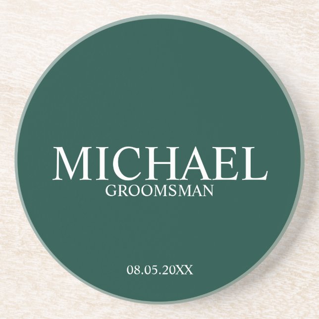 Emerald Green Personalized Groomsmen Coaster (Front)