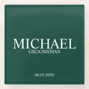 Emerald Green Personalized Groomsmen Glass Coaster