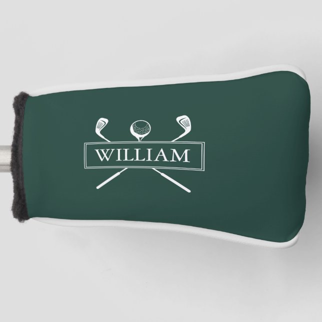 Emerald Green Personalized Name Clubs And Ball Golf Head Cover (Front)