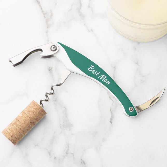 Emerald Green Personalized Wedding Best Man Corkscrew (Front)