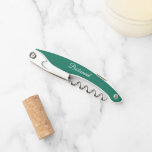 Emerald Green Personalized Wedding Bridesmaid Corkscrew<br><div class="desc">Trendy,  emerald green colour wine corkscrew opener for your wedding bridesmaid along with her name on back and printed in white,  stylized script. Personalize corkscrew by editing and replacing name with your bridesmaid's name. Available in many,  popular bridesmaid wedding colour schemes.</div>