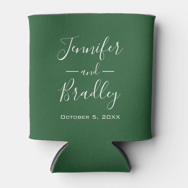 Emerald Green Personalized Wedding Can Cooler (Front)