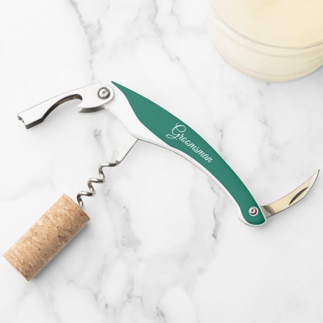 Emerald Green Personalized Wedding Groomsman Corkscrew (Front)
