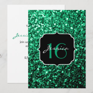 Emerald Green pétiole Sweet 16 Invitation