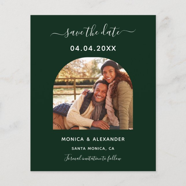 Emerald green photo arch wedding Save the Date (Front)
