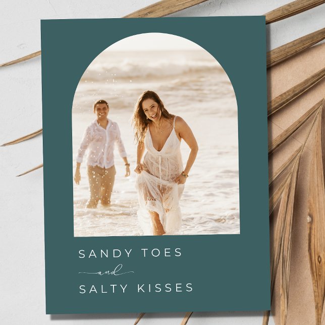 Emerald Green Photo Beach Wedding Save the Date Announcement Postcard (Emerald Green Photo Beach Wedding Save the Date  Postcard)