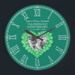 Emerald green photo heart 55th wedding anniversary large clock<br><div class="desc">Emerald heart wedding anniversary clock personalize with your own couples photo, year of marriage, and names or relationship to you. The example reads Katrina and Henry Mansfield 55th Emerald Anniversary and your marriage and current date. Other matching fifty-fifth wedding anniversary heart gifts and cards are available. Emerald gemstone heart effect...</div>