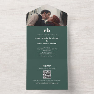 Emerald Green Photo Monogram Wedding All In One Invitation