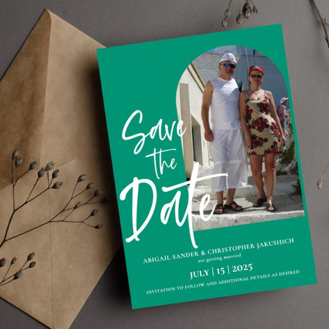Emerald Green Photo Save the date Invitation (Creator Uploaded)