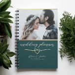 Emerald Green Photo Wedding Planner Book<br><div class="desc">Plan your dream day in style with this elegant emerald green wedding planner notebook. Features a custom photo at the top, gold calligraphy script, and a romantic intertwined heart design. Personalize with names and your wedding date. Perfect for organizing every detail — from guest lists to timelines — in one...</div>