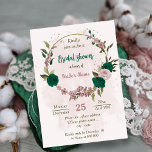 emerald green pink flowers botanical bridal shower invitation<br><div class="desc">Beautiful romantic bridal shower invitations featuring emerald green and pink flowers and some leaves .
It is suitable for both bridal and baby showert invites. FOR MORE MATCHING PRODUCTS click on the collection above or contact me</div>