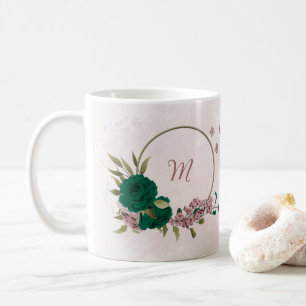emerald green pink flowers  coffee mug