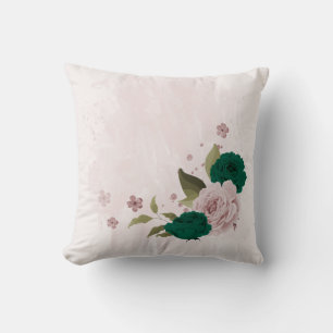 emerald green pink flowers throw pillow