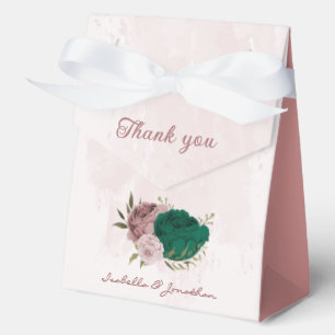 emerald green pink flowers wedding favor box