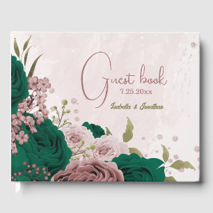 emerald green pink flowers wedding  guest book