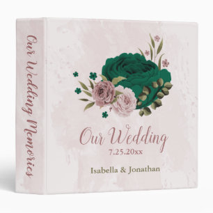 emerald green pink flowers wedding photo album binder