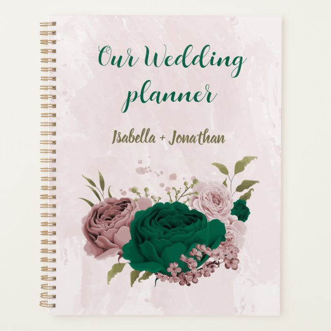 emerald green pink flowers wedding planner (Front)