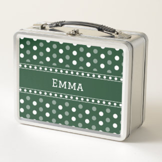 Emerald Green Polka Dot Metal Lunch Box