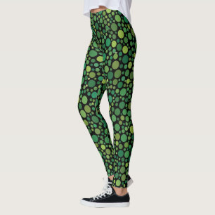 Emerald Green Polka Dot Seamless Pattern on Black Leggings