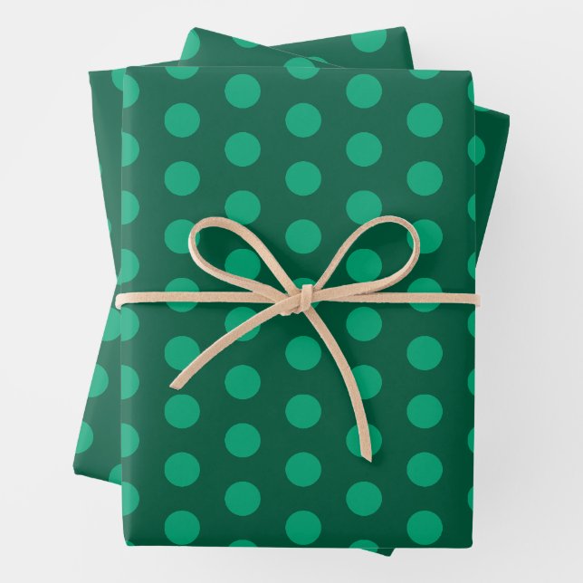Emerald Green Polka Dots  Wrapping Paper Sheet (In situ)