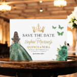 Emerald Green Princess Quinceañera Save the Date<br><div class="desc">Announce your special day with an enchanting Emerald Green Princess Quinceañera Save the Date invitation. Featuring a regal emerald green colour palette and elegant details, this invitation sets the tone for a royal celebration. Adorned with delicate accents fit for a princess, it perfectly captures the magic of your upcoming quinceañera....</div>