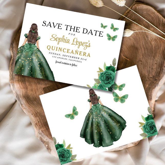 Emerald Green Princess Quinceañera Save the Date (Creator Uploaded)