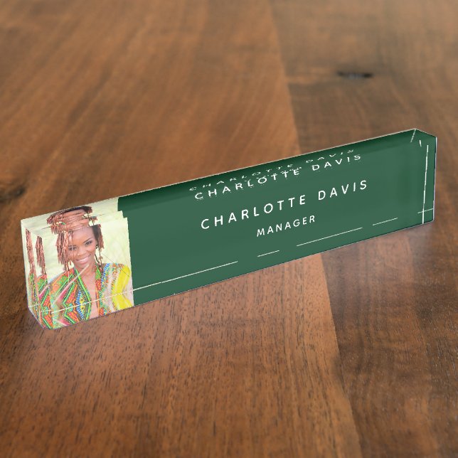 Emerald green profile photo name title business nameplate (Side)