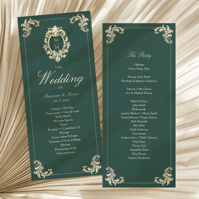 Emerald Green Programme de mariage baroque (Créateur téléchargé)