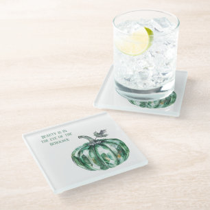Emerald Green Pumpkin Glass Coaster