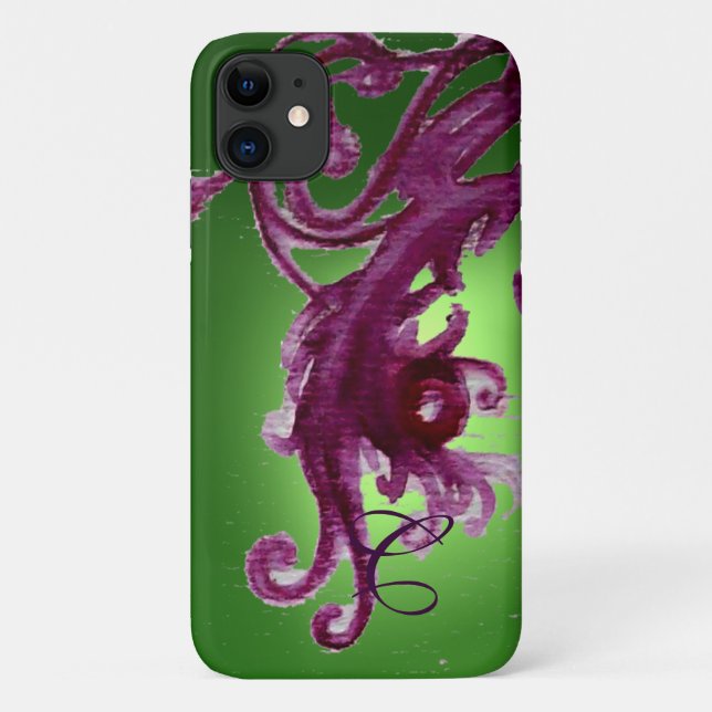 EMERALD GREEN PURPLE BERRIES AND SWIRLS MONOGRAM  Case-Mate iPhone CASE (Back)