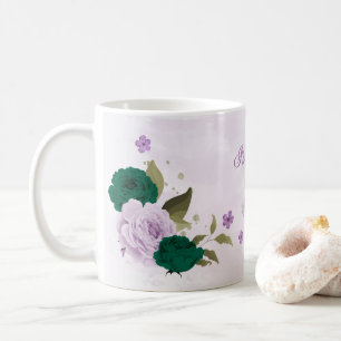 emerald green purple flowers coffee mug