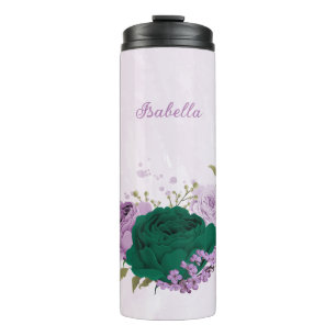 emerald green purple flowers  thermal tumbler