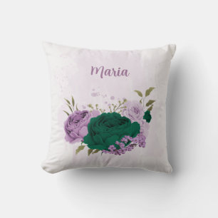  emerald green purple flowers throw pillow